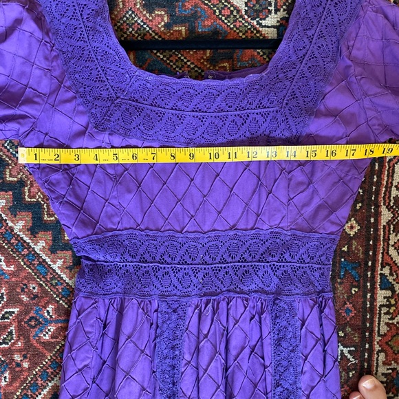 Vintage Purple Fairy Dress Pintuck Crochet Lace Mexican Wedding Maxi Size 8 M - Picture 11 of 12